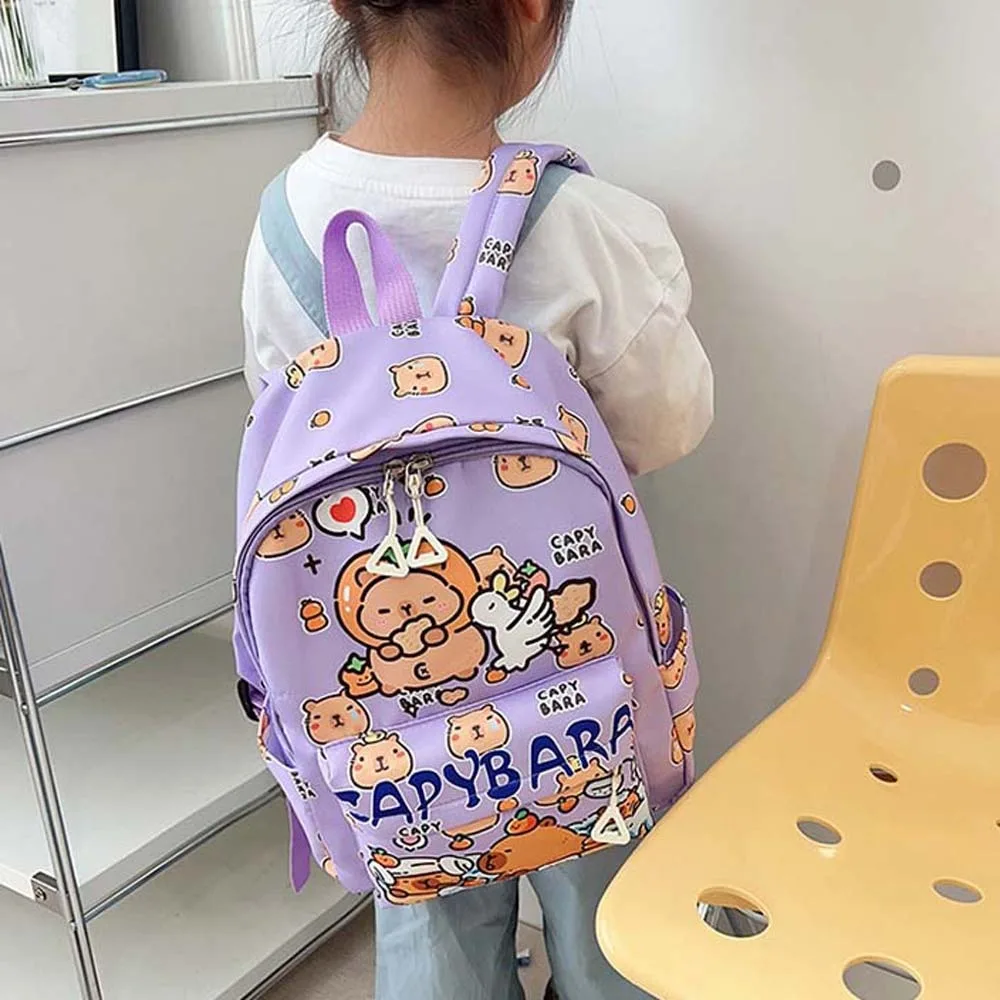 

Thickened Capybara Backpack Wide Straps Nylon Cartoon Animal Daypack Foldable Lightweight Large Capacity School Bag Students
