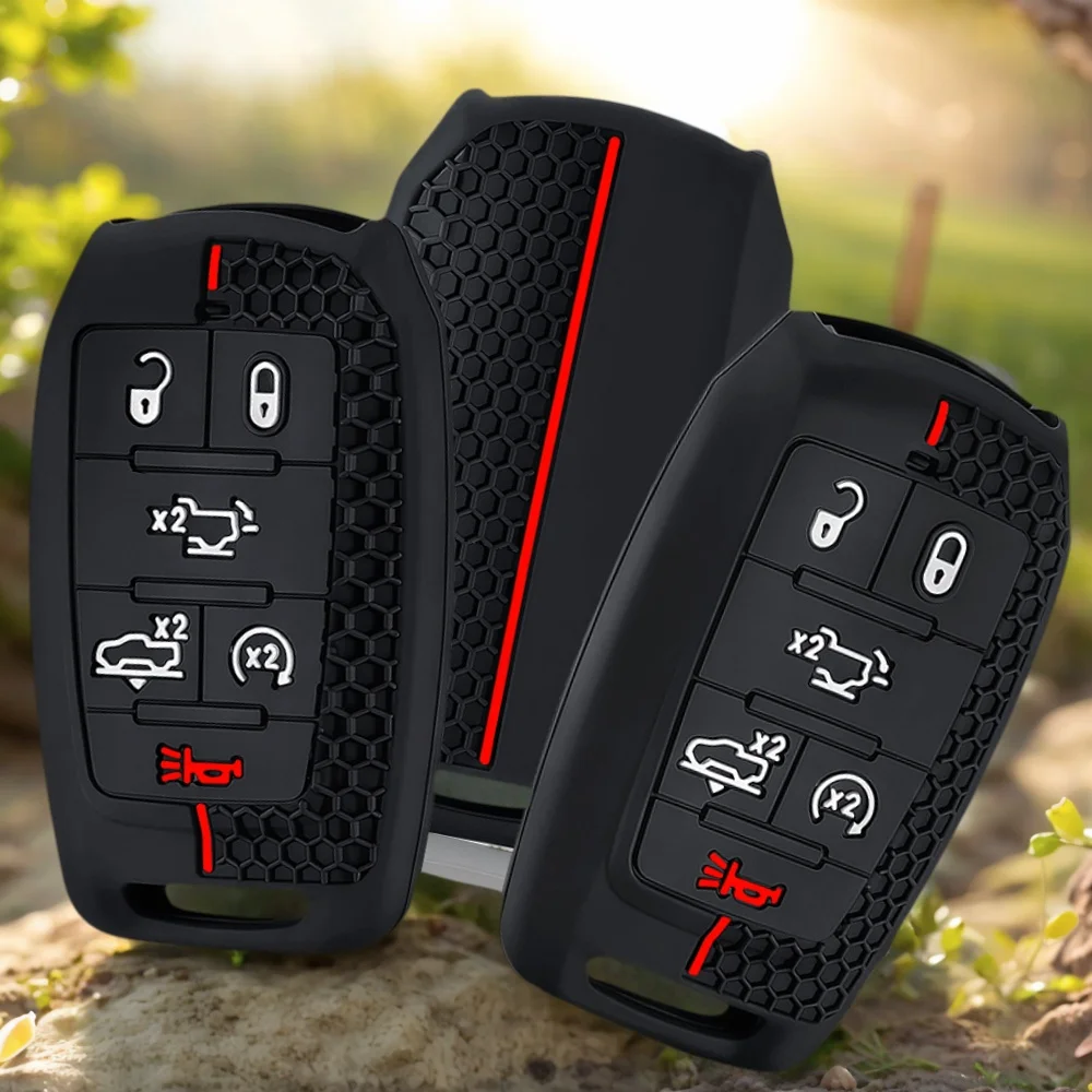 Silicone Car Key Case Remote Cover Shell Keychain Accessories for Dodge Ram 1500 Pickup Limited 2019 2020 2021 2022 2023 2024