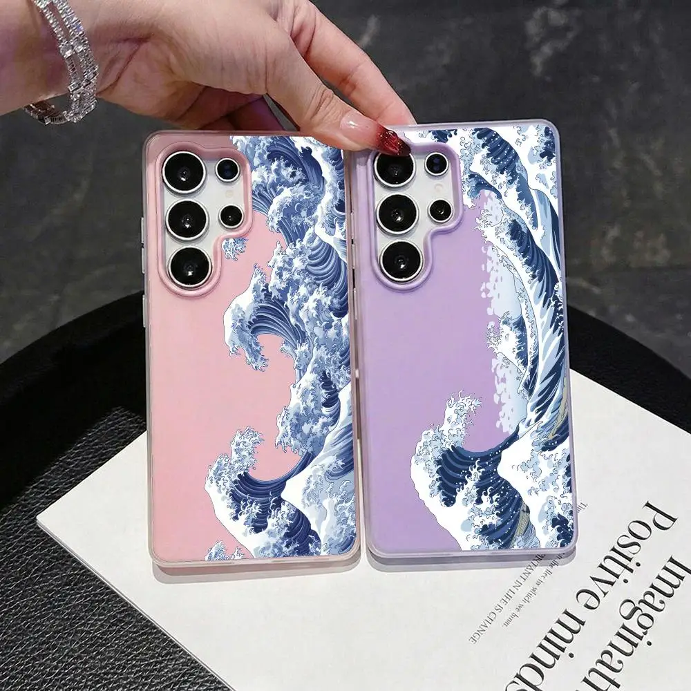 Funda para teléfono Japan The Great Wave, funda transparente desmontable 2 en 1 para Samsung S26-S22, tarjetero multicolor, TPU suave