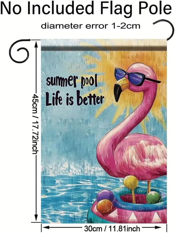 Summer Pool Life Is Better Garden Flag 12x18 Inch Double Sided Outdoor Yard Banner Pink Flamingo Sunglasses Design for Pools jjp