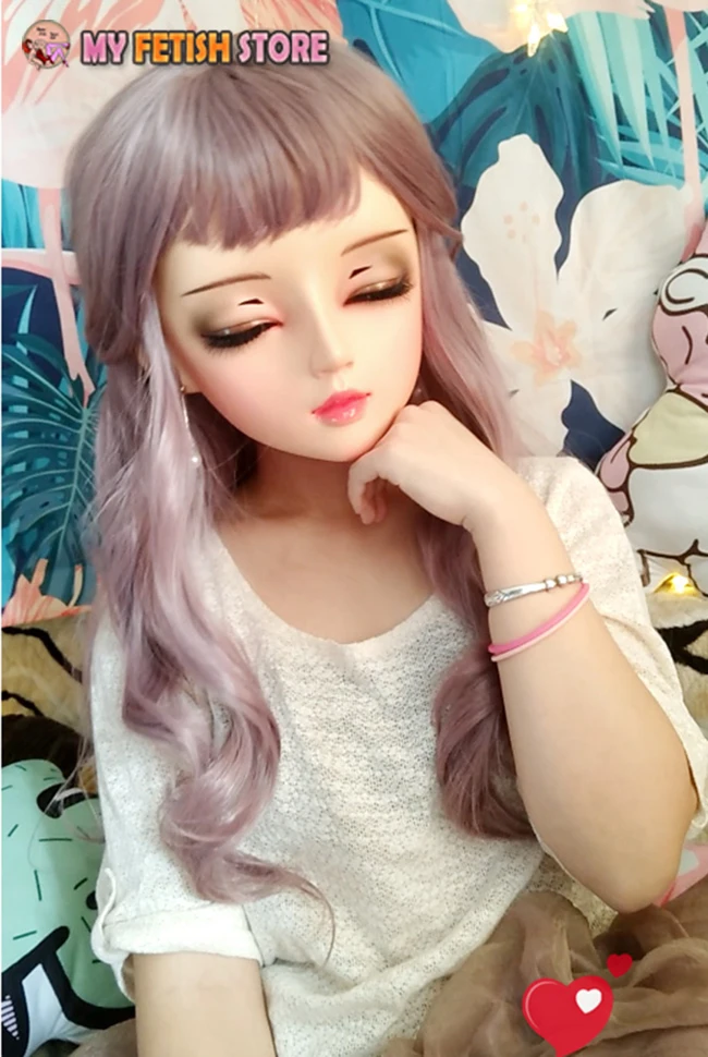 (Mian05)Female Sweet Girl Resin Half Head Kigurumi BJD Eyes Crossdress Cosplay Japanese Anime Role Lolita Mask With Eyes And Wig
