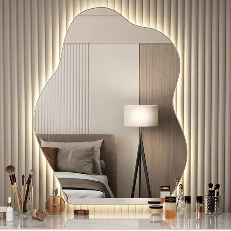 

LED Mirror Vanity Wall Mounted Dimmable Touch Sensor Lighted Mirror for Living Room Modern Aesthetic Unique Design Home Decor