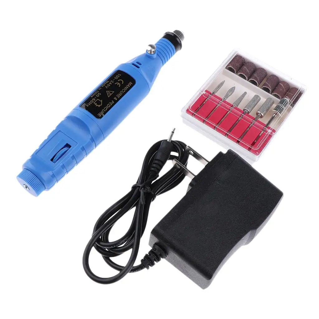 Nail Art Bohrer-Behandlungen-Set, Maschine, elektrische Feilenpuffer-Bits, Acryl, Maniküre, Pediküre, Hände und Nägel, Reparatur, US-Stecker – Blau