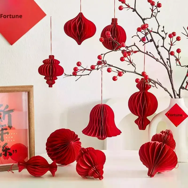 

2026 Christmas Balls Decoration 3D Honeycomb Hanging Pendants Christmas Tree Ornaments Red Paper Lantern Xmas Navidad Decor