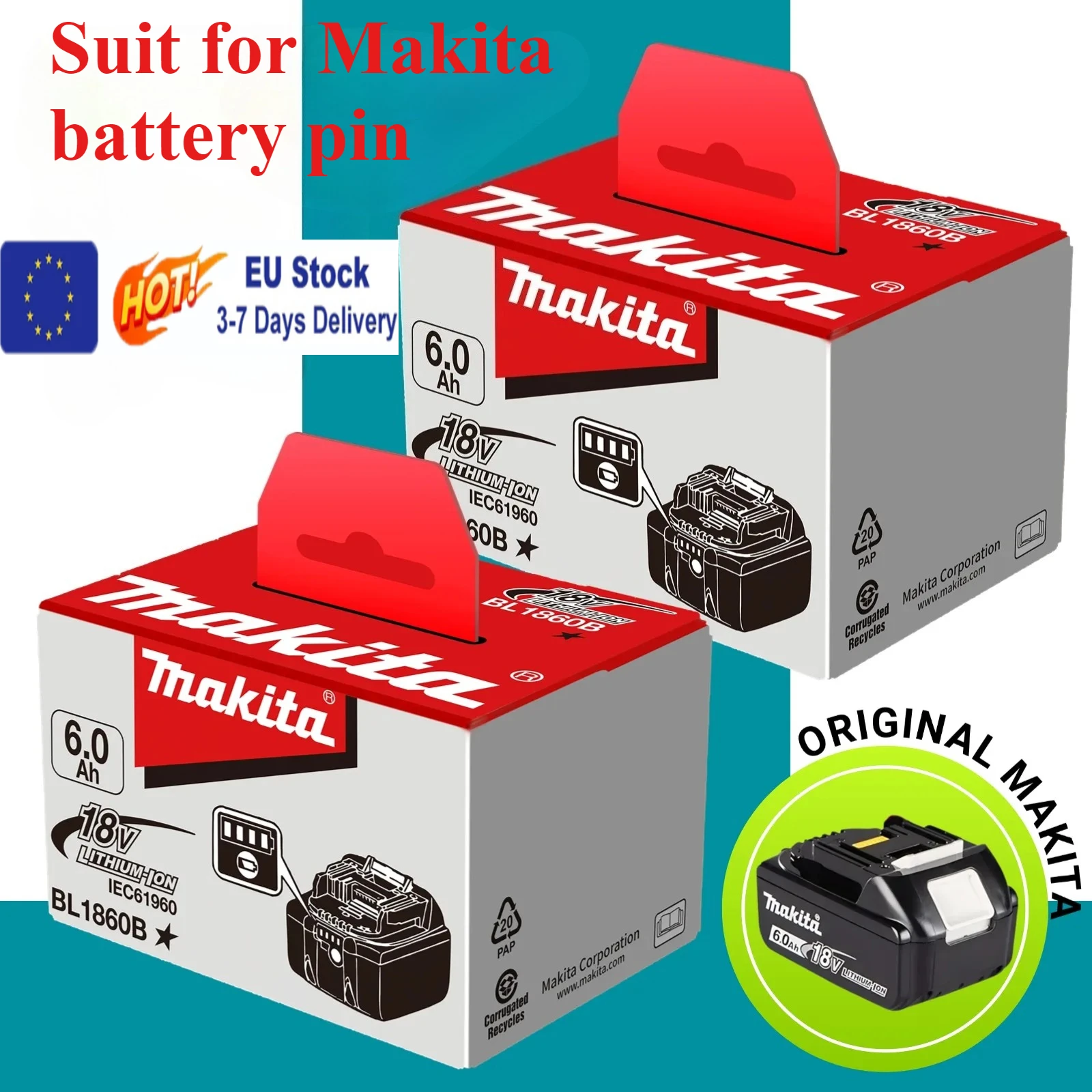 100 % Original für Makita 18 V Akku Pin 6,0 Ah BL1860B BL1840 BL1830B BL1850B BL1850 BL1860 BL1815 Ersatz-Lithium-Akku