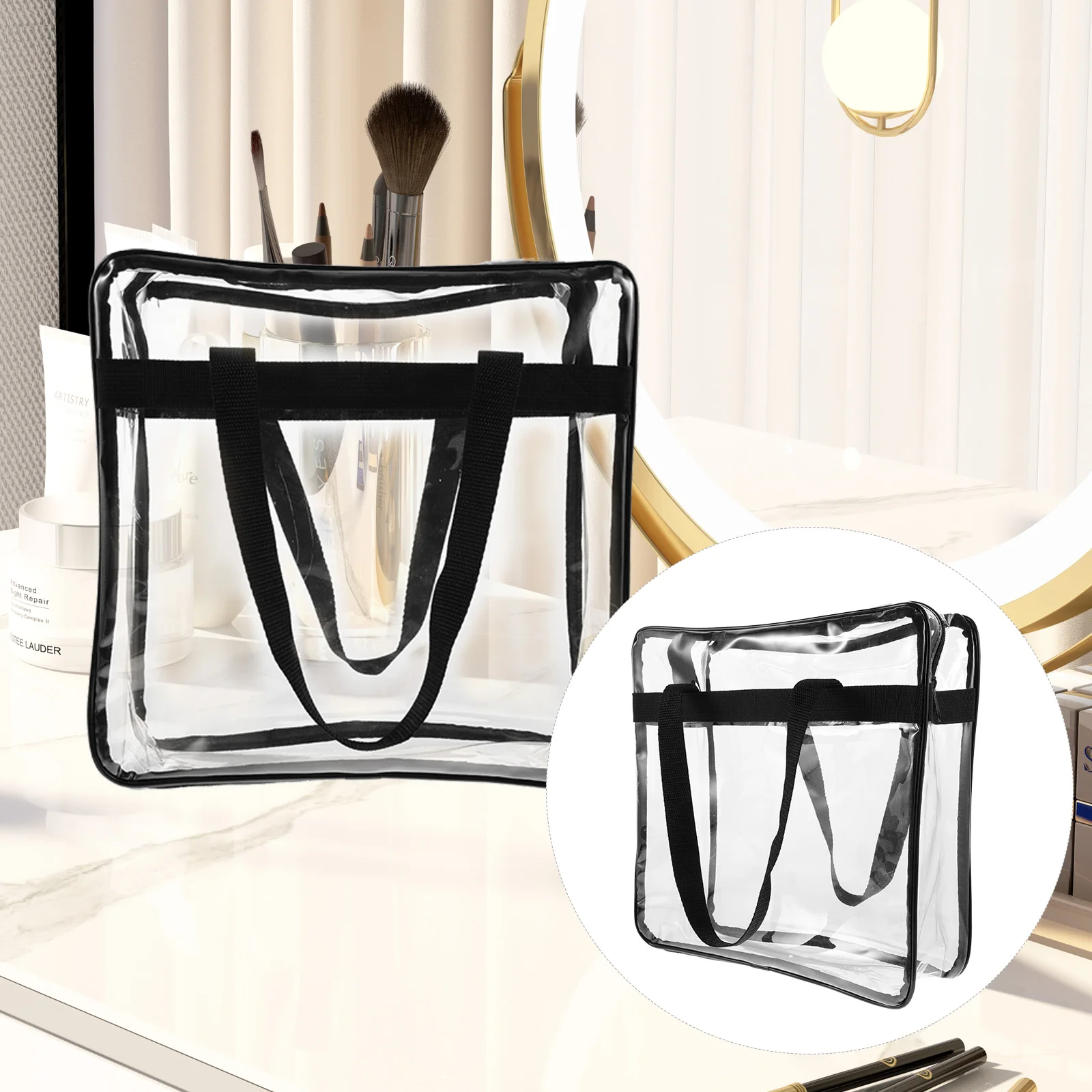 

Portable Toiletries Bag Transparent Travel Waterproof Home Wash PVC Stripe Durable Lightweight Storage Cosmetics Zipper