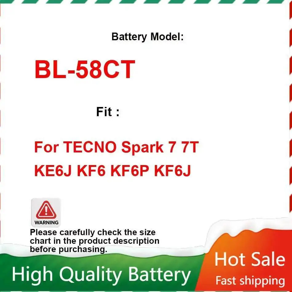 

Для Tecno Spark 7 7T KE6J KF6 KF6P KF6J BL-58CT аккумулятор мобильного телефона 6000 мАч портативный