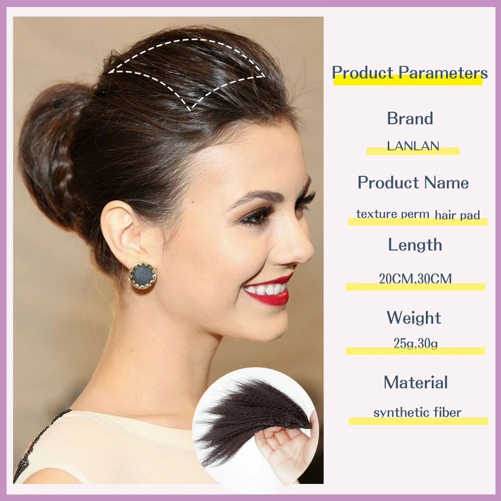 Synthetic Invisible Textured Perm Hair Pad Piece Hair Extension Clip In The Hair Increase The Volume Top Sides Of The Head