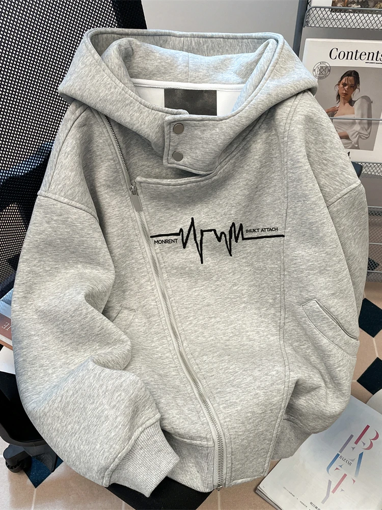 

Американский дизайн, толстовка на флисовой подкладке, женская, утепленная, уникальная, в стиле хип-хоп, с длинными рукавами, на молнии, повседневная, уличная одежда