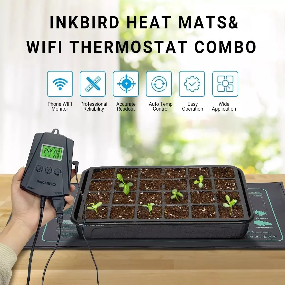 INKBIRD 2Pcs Seedling Heat Mats with Digital Thermostat EU for Warm Hydroponic,Greenhouse,Hermit Crab, Snake, Lizard, Brewing