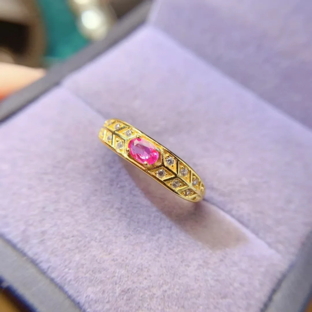 KJJEAXCMY High quality Natural Pink Sapphire Ring S925 Silver Inlaid Simple Jewelry Palace Fashion  Women's Support testing