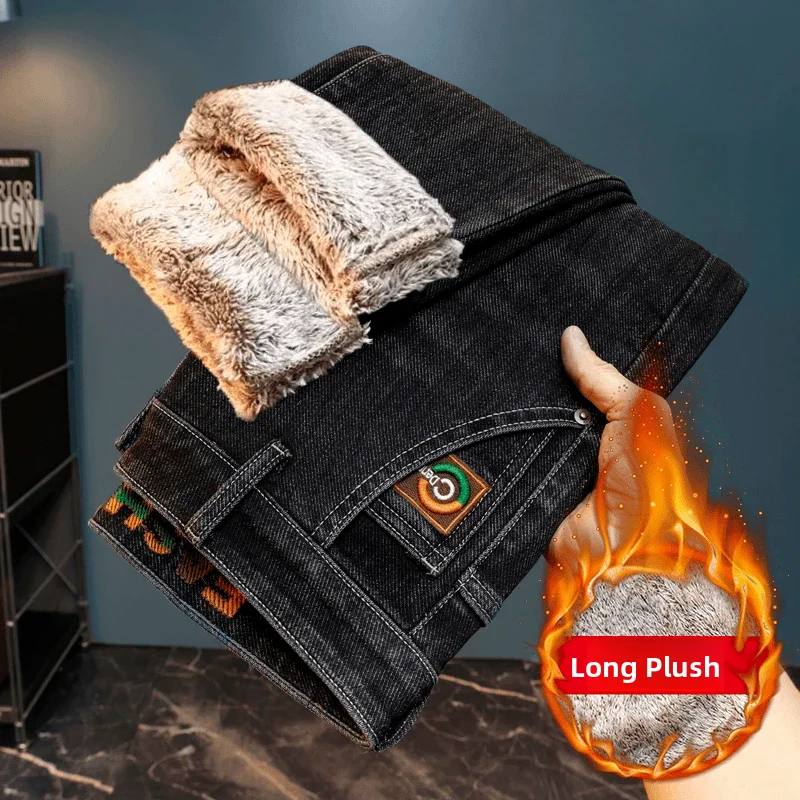 

Мужские джинсы Thiened Fce: теплые, повседневные, осенне-зимние, новые, стильные, универсальные, износостойкие, прямого кроя, свободного покроя