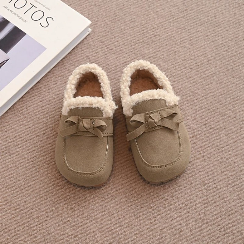 

2025 Soft-soled Comfortable Children Casual Flat Shoes Beaded Warm Autumn Winter Round Head Low-heeled Cotton Shoes
