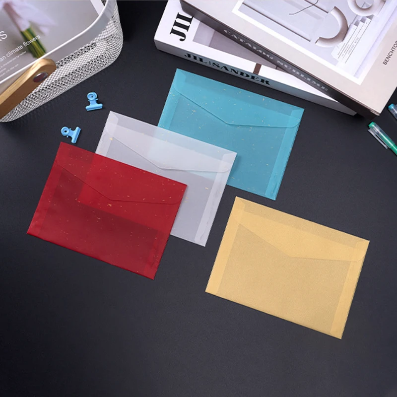 50Pcs Colorful Translucent Sulfuric Acid Paper Envelope for Wedding Invitation Gold Foil Stamped Gift Packing Envelopes 11x16cm