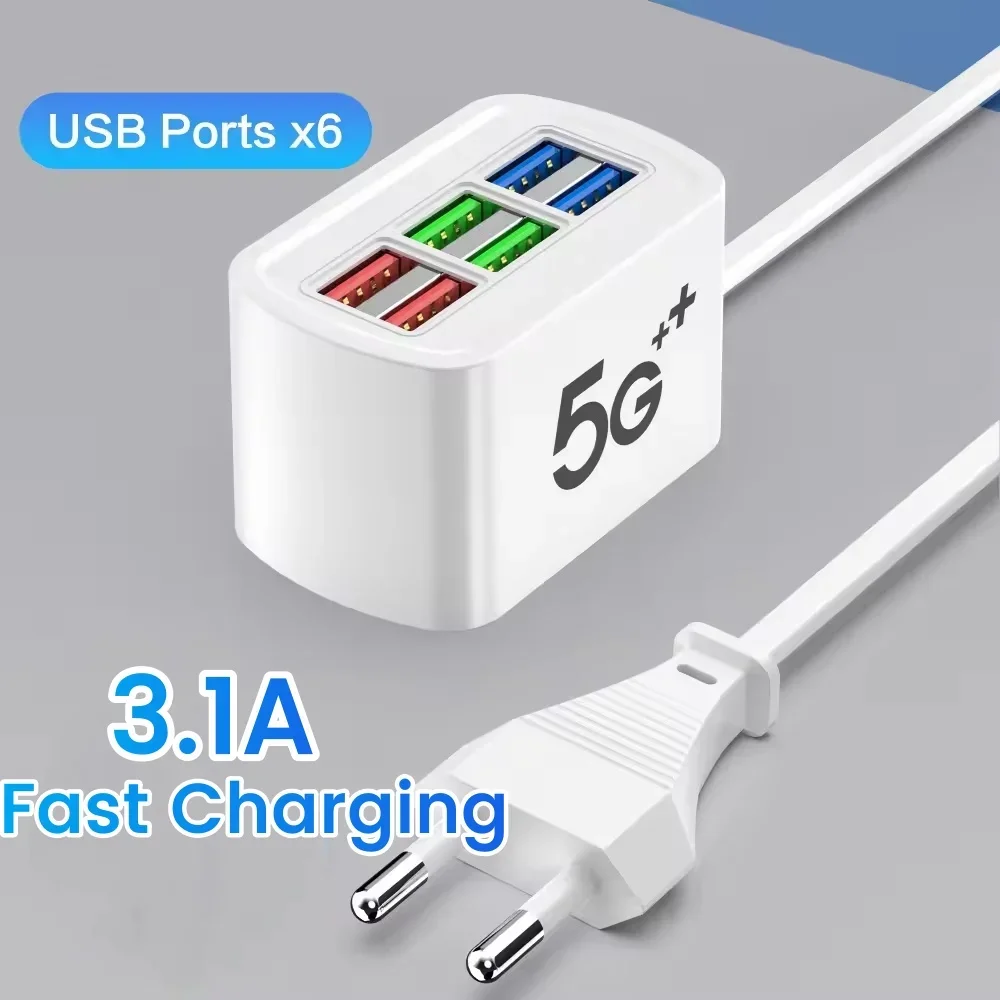 USB Power Strip 6 Port Multifunction Extension Cable Multi Port Charging Head Socket EU US Plug Wall Charger Socket HUB Splitter