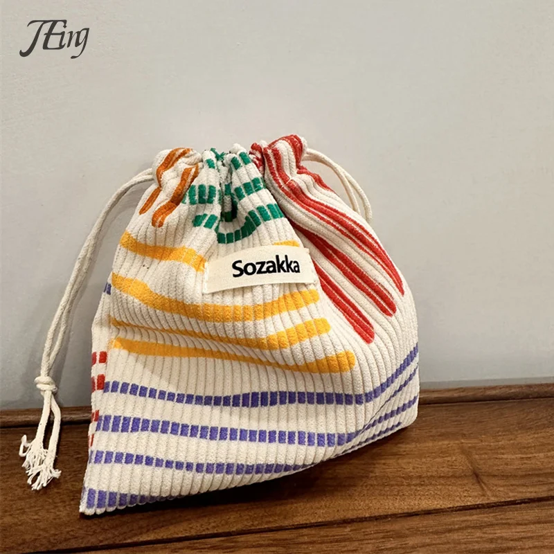 Small Corduroy Coin Purse Key Earphone Drawstring Storage Bag Women Girls Jewelry Lipstick Cosmetic Tote Rope Pouch String Bags