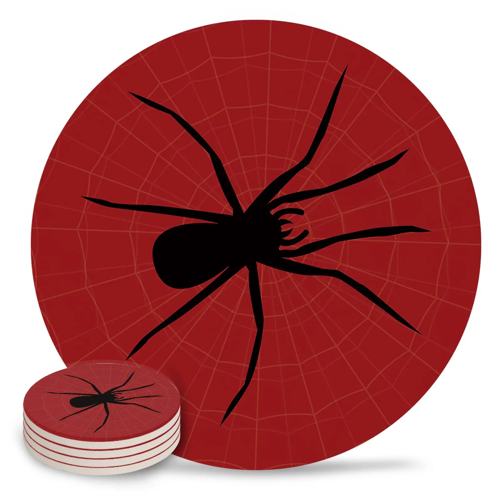 Red Spider Web Printed Coasters for Drinks Absorbent Round Ceramic Coaster Mugs and Cups Tabletop Protection Set of 1 Home Decor