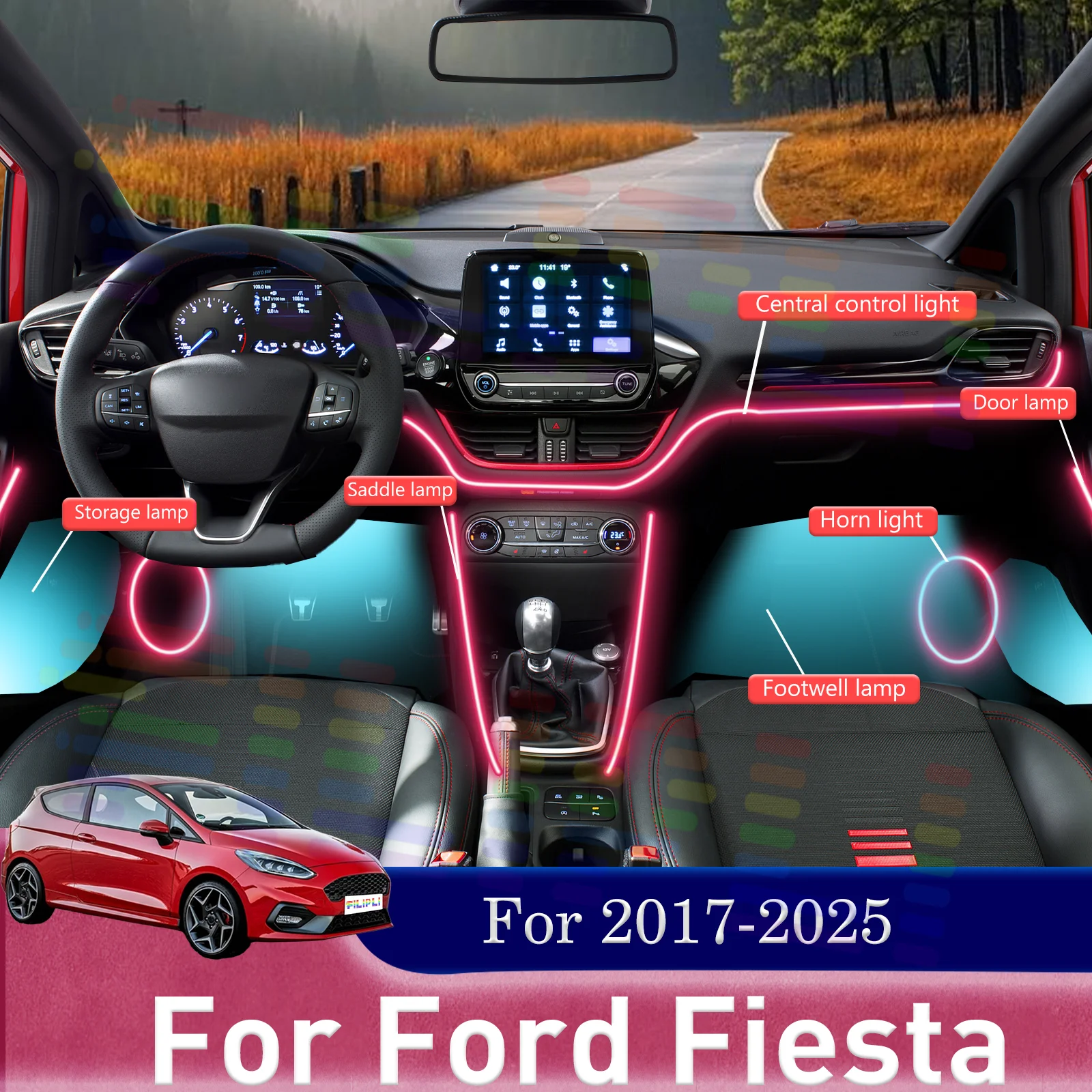 Für Ford Fiesta Das ultimative DIY versteckte LED-Bandlicht für Auto-Innenräume mit drahtloser Steuerung und Sound-Reaktive-Technologie