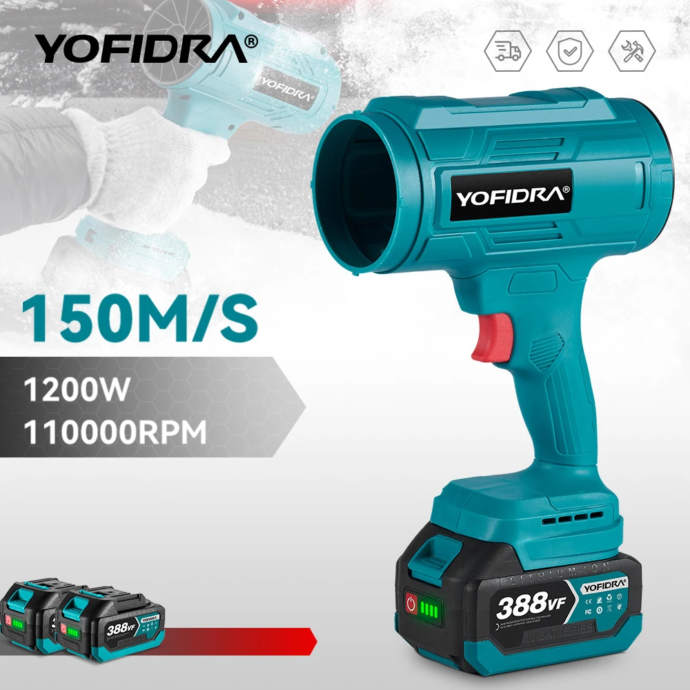 YOFIDRA Elektrische Heißluftpistole Kabelloser Hochgeschwindigkeits-Lüfter Turbo-Ventilator Kraftvoller Luftbläser Laub- und Staubreiniger für Makita-Akkus