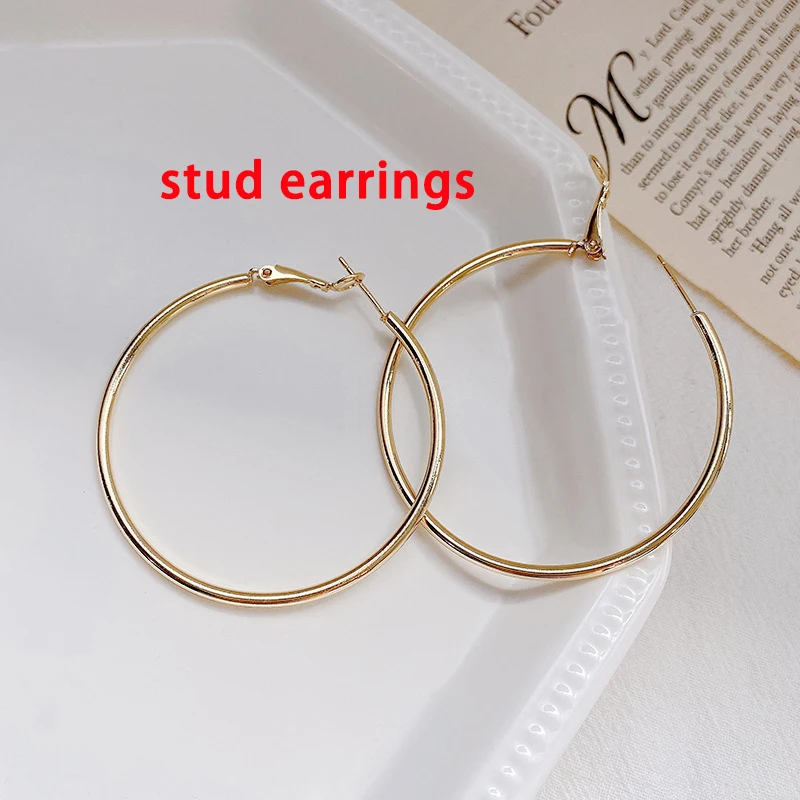 60mm Smooth Big Round Hoop Ear Clips Non Pierced for Women Fashion Golden Exaggerated Simple Clip on Earrings Jewelry
