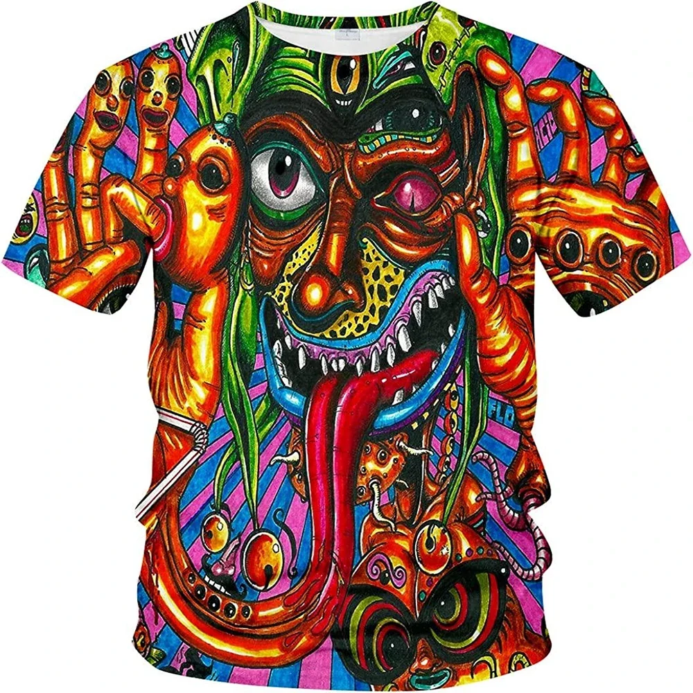 T-Shirt for Men Colorful Trippy 3D Printed Painting Cool Designs T Shirt Summer Comfortable Tee Shirts Casual Gym Short Sleeve