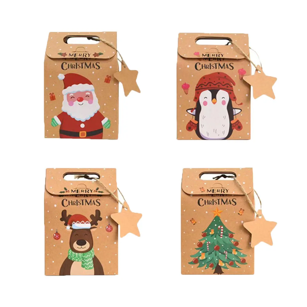 6pcs Christmas Kraft Paper Gift Box Santa Claus Candy Cookie Treat Box Packaging Bag 2024 Natal Xmas Party Decoration for Home