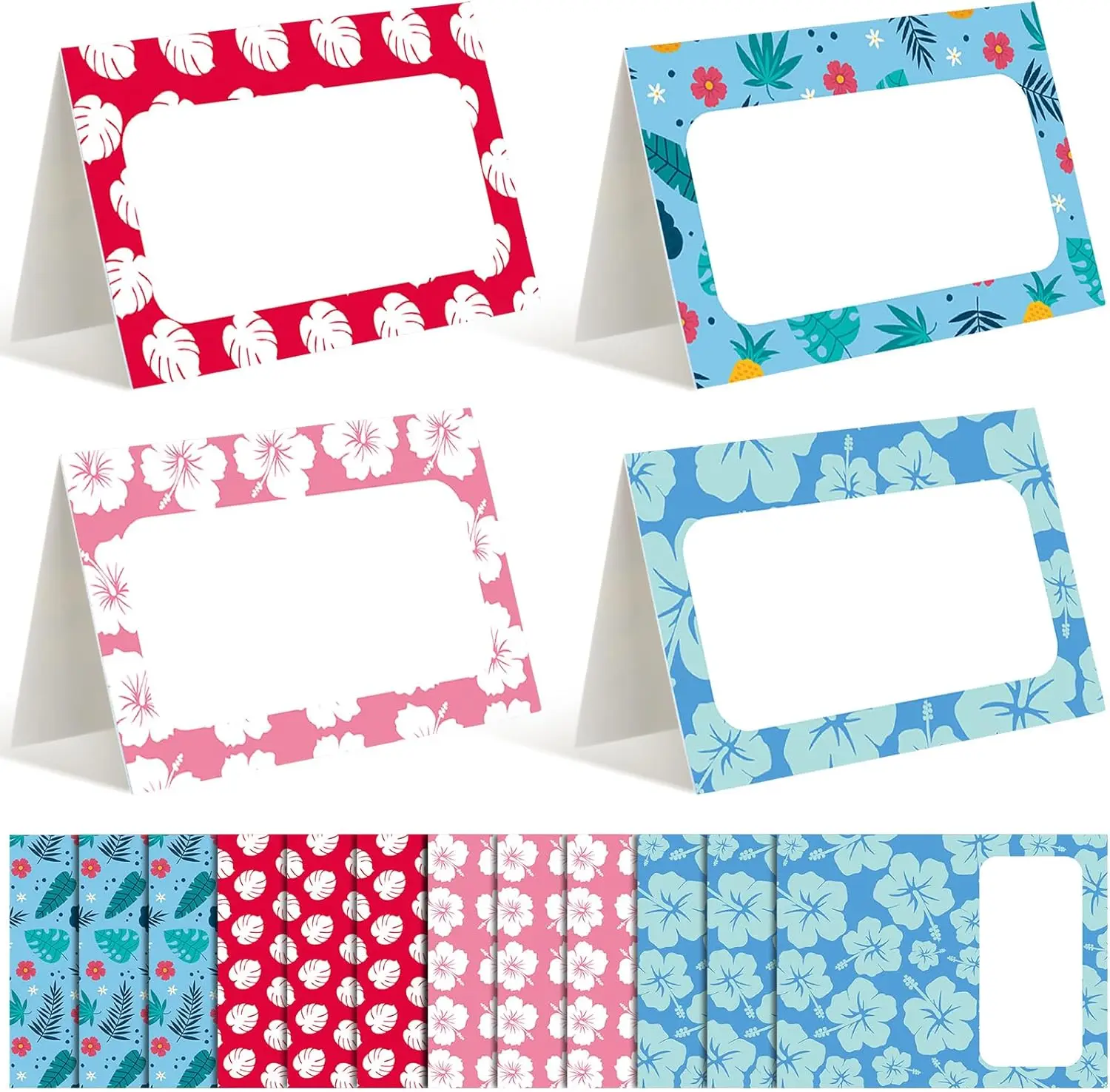 

48 Pcs Hawaiian Tropical Leaves Print Table Name Cards Tent Placards for Buffet Food Label and Party Supplies