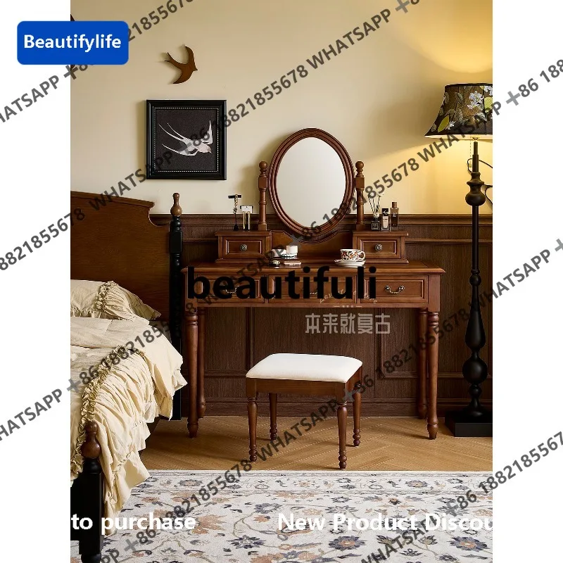 

D183 Комод/Французский столик из цельного дерева для маленькой квартиры, спальни, американский средневековый туалетный столик