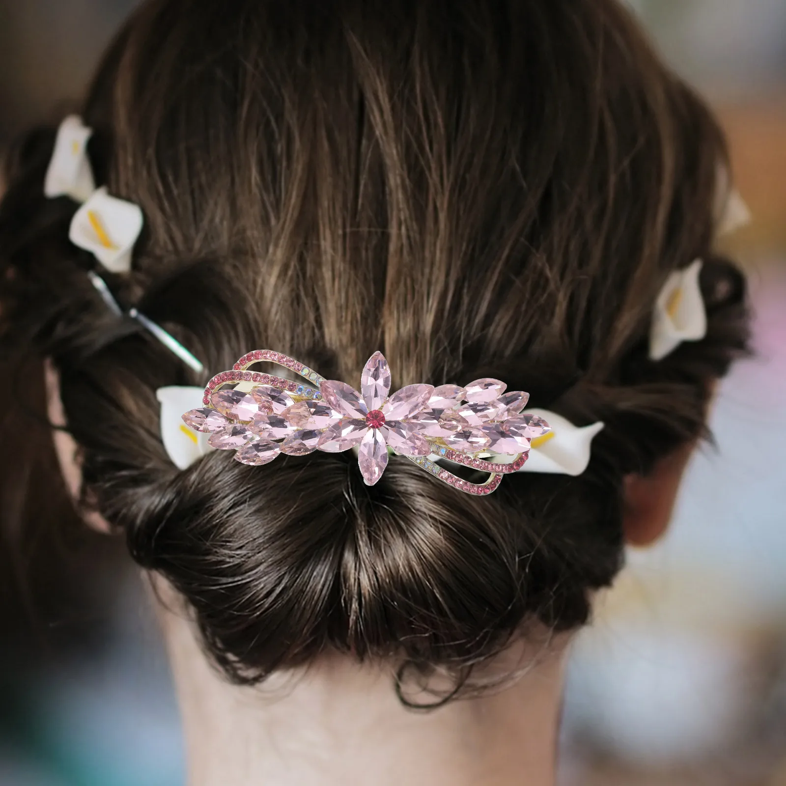 

Rhinestone Spring Clip Women Hair Accessories Pink Zinc Alloy Metal Hairpin Vintage Clips for Thick Thin Hair Stylish Hairstyles