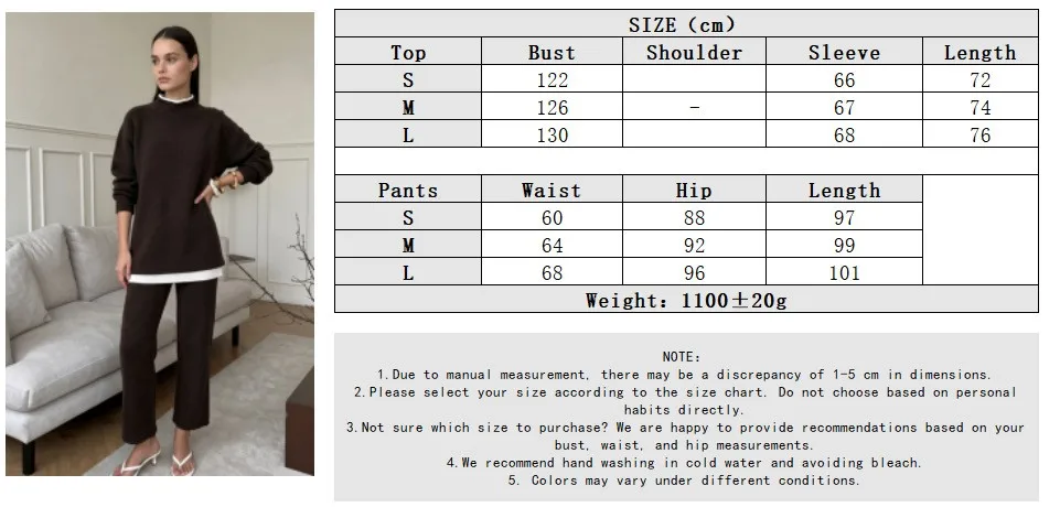 Casual Wide Leg Set with Loose Fit Lazy Style Women Winter Set Extended Length Top Round Neck Long Sleeve Full Length Pants
