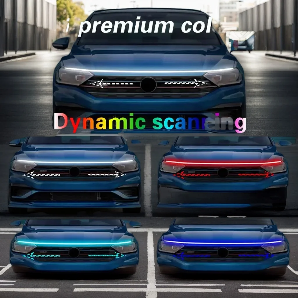 12V LED Car Hood Light Strip - Engine Bay Guide & Decorative Ambient Light for Modified Cars (Daytime Running Style)