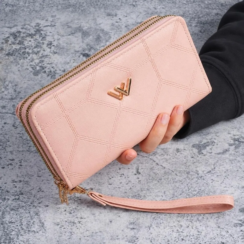 Portable Large Capacity Women's Handbag Simple Double Zipper Coin Purse Bag Multi-Pocket Long Card Holder Wallet for Women