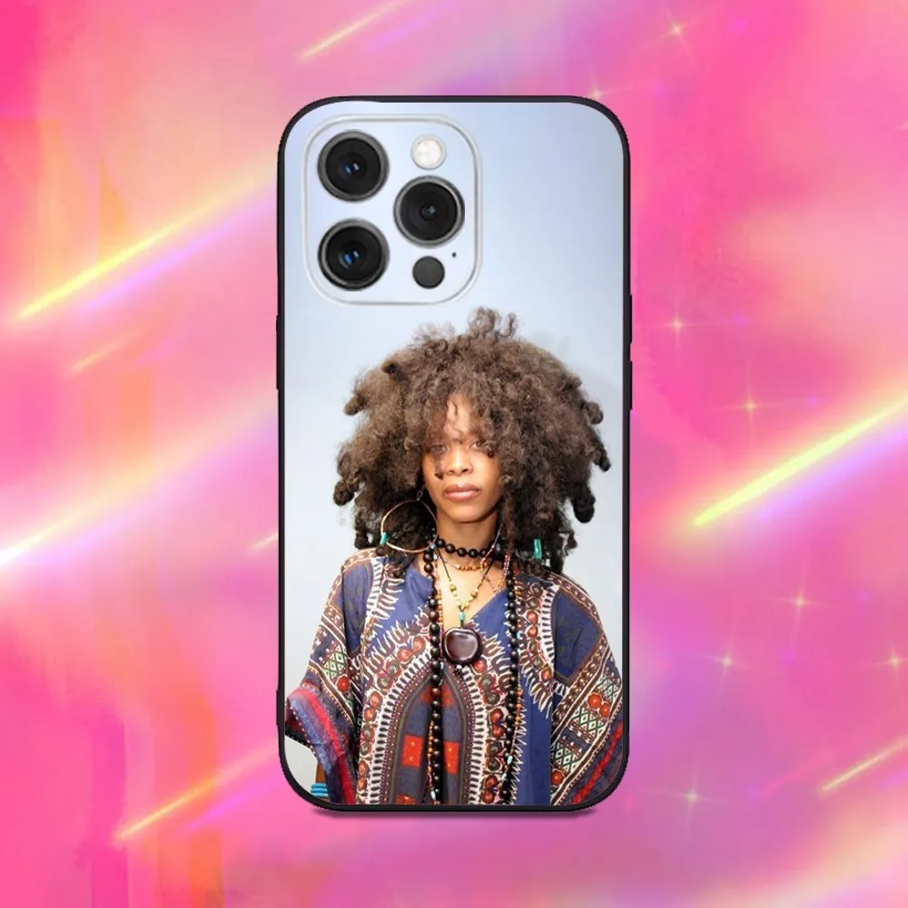 حافظة هاتف E-Erykah Badu Singer لهاتف iPhone 16,15,14,13,12,11,Pro,Max,Plus,X,XS,XR,SE,8,7,Mini,Soft Silicone Black Case