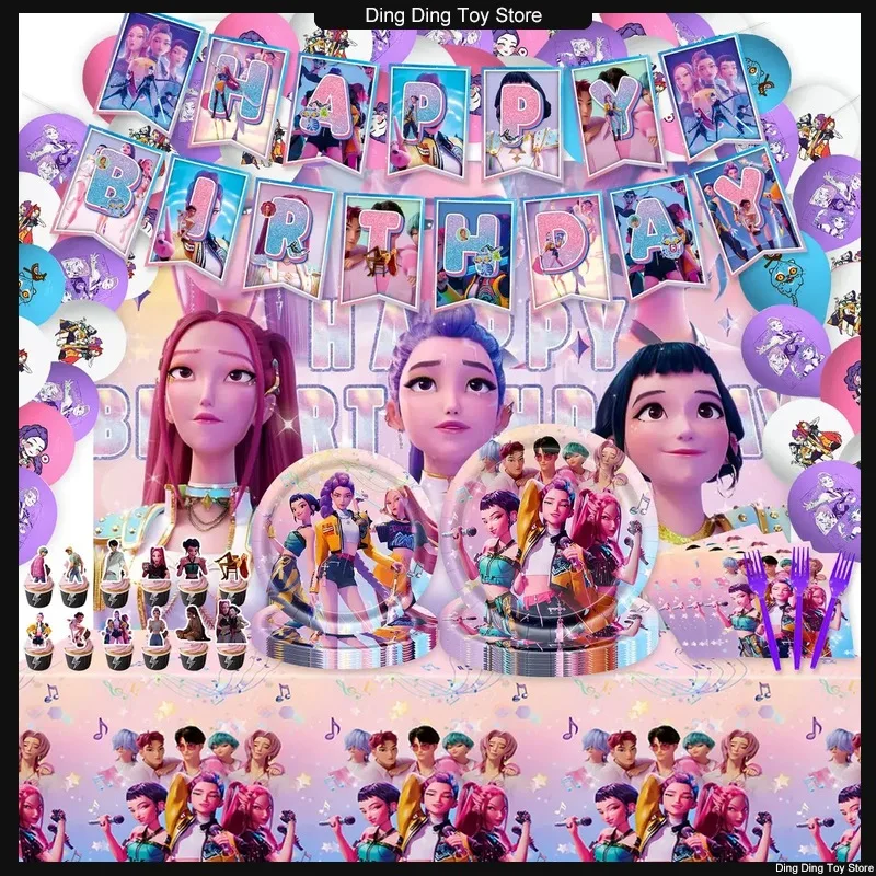 K-pop Demon Hunters Gadżety na Imprezę Toppery na Babeczki Anime Demon Hunting Karty Grupowe Pocztówki Naklejki Baner Balon Boże Narodzenie