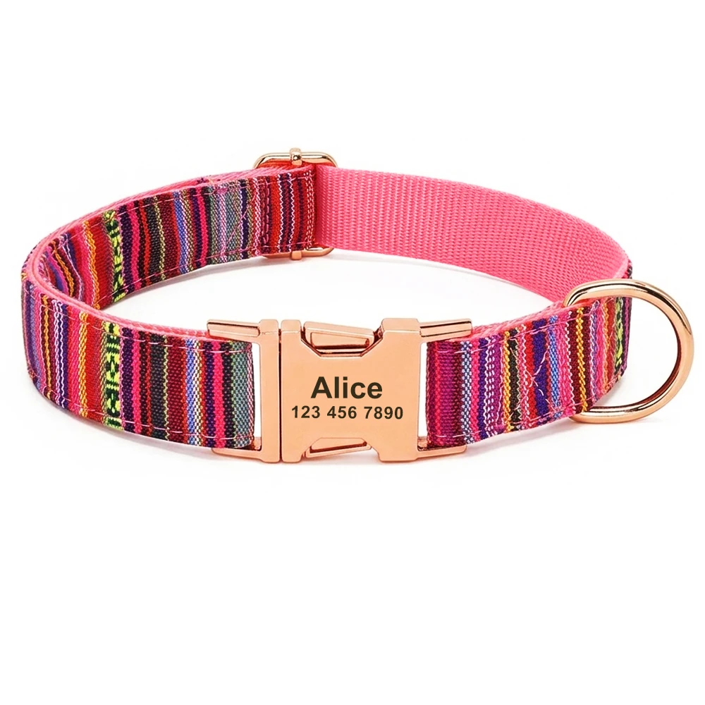 Individuelles Hundehalsband aus Nylon, Kostenlos Graviertes Haustier-ID-Halsband mit Namensschild, Verstellbare Schnalle für Kleine, Mittlere und Große Hunde – Detail 6