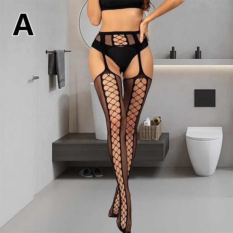 New Sexy Fishnet Bodysuit Women\'s Sheer Open Crotch Sex Clothes See-through Thigh-high Stocking Body Stockings Mesh Lace Hosiery