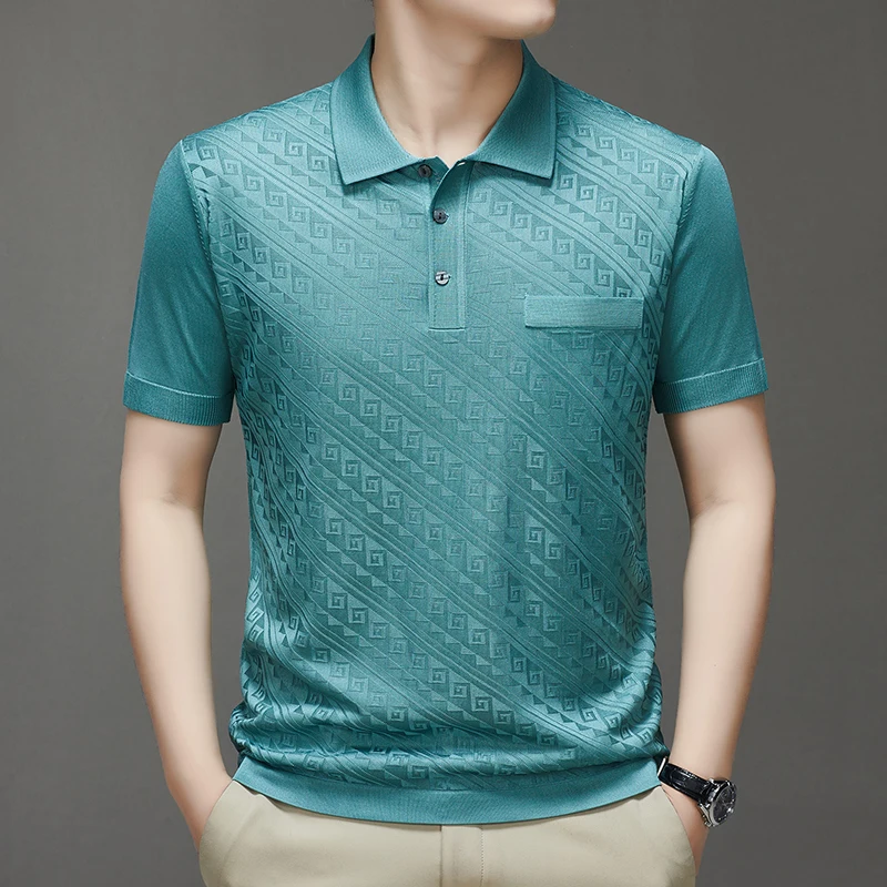Polyester Anti-Wrinkle Luxury Men's Polo Shirt Short Sleeve Cool Summer High-Quality Soft Comfortable Stretchy Camisas Masculina