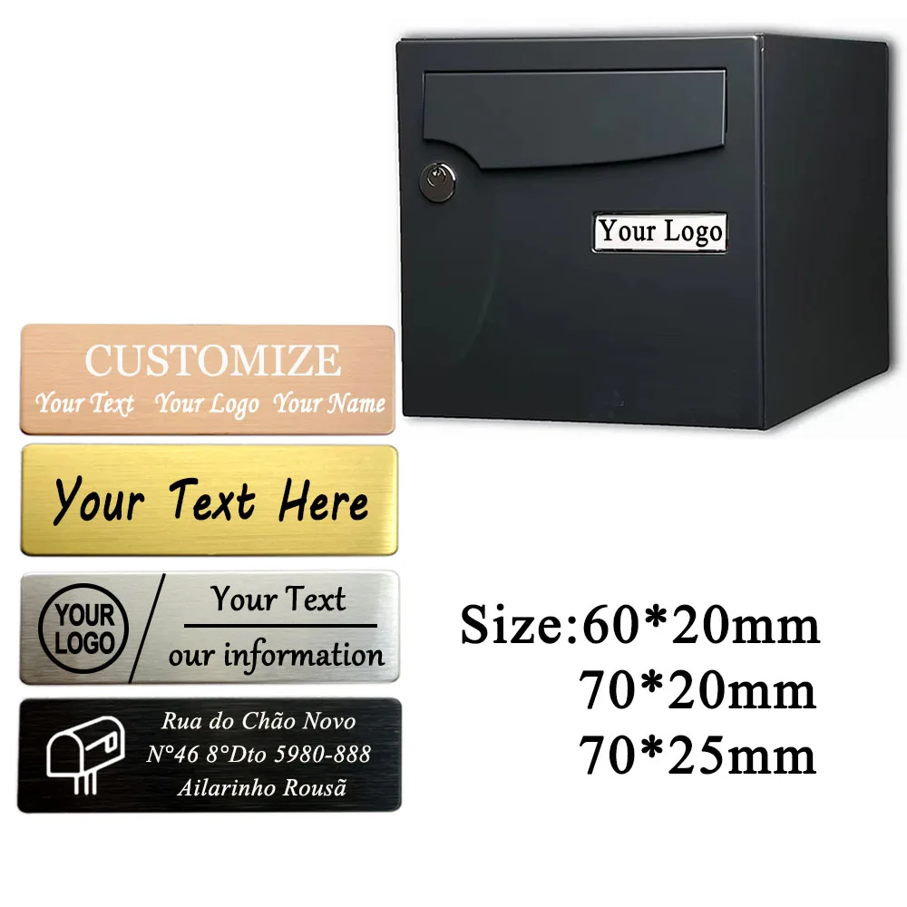 Adhesive Letterbox Sign Plaque Name Badge Personalize Text Logo Size 6x2 7x2 7x2.5cm Engraved Stainless Steel Mail Box Tag Label