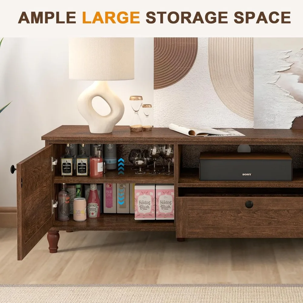 حامل تلفزيون ANJ لتلفزيون 75 بوصة، وحدة تحكم تلفزيون حديثة في منتصف القرن مع خزانة تخزين، أثاث تلفزيون خشبي لغرفة المعيشة، En #3