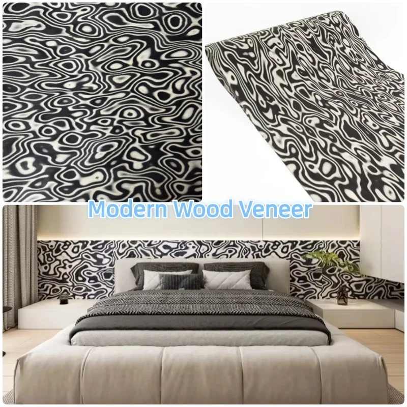 Tech Black White Graphic Wood Veneer Sheet for Modern Accent Walls Custom Furniture Interior Design Panels Veneer  L: 250X58cm