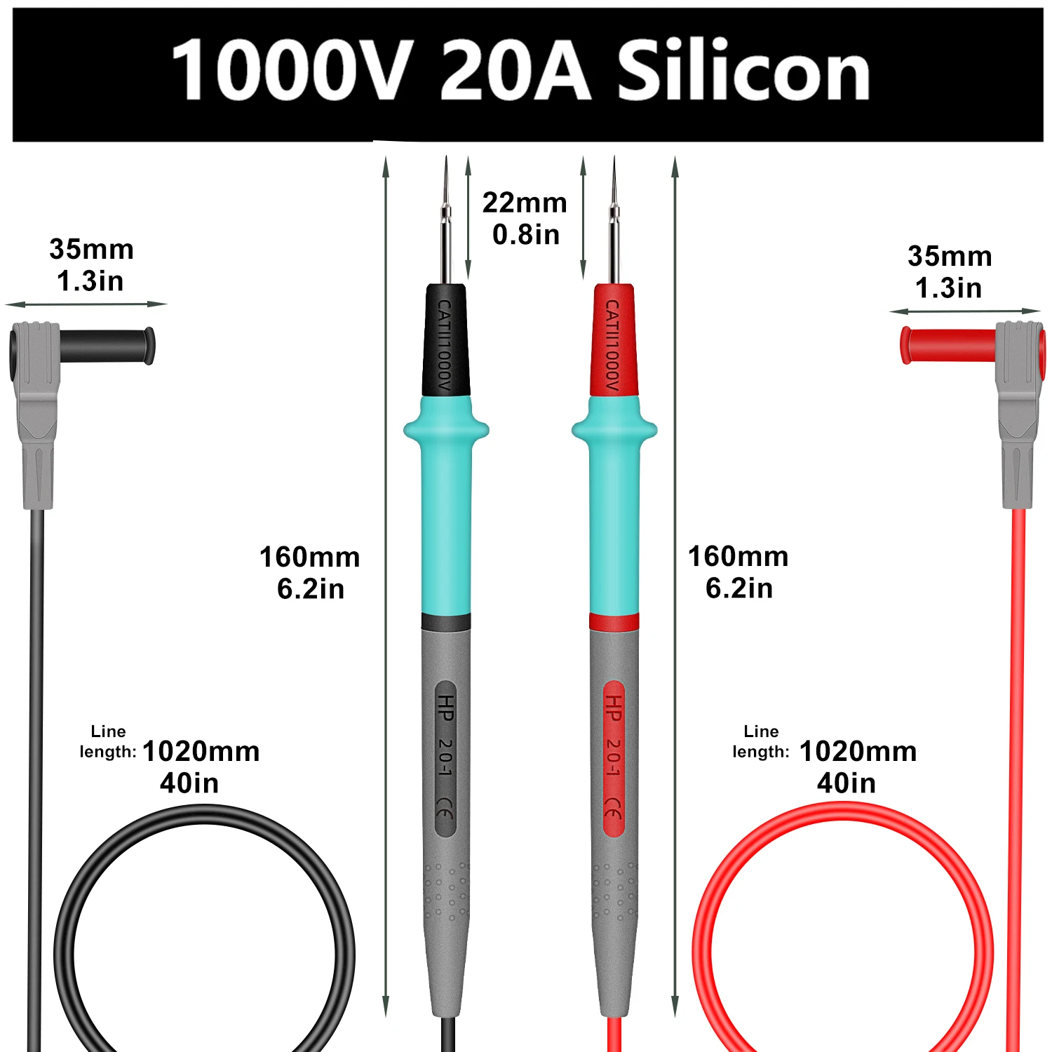 Steel Needle Silicone Wire Pen High-precision 1000V 20A Universa Multimeter probe Soft-silicone-wire Needle-tip Crocodile Clip