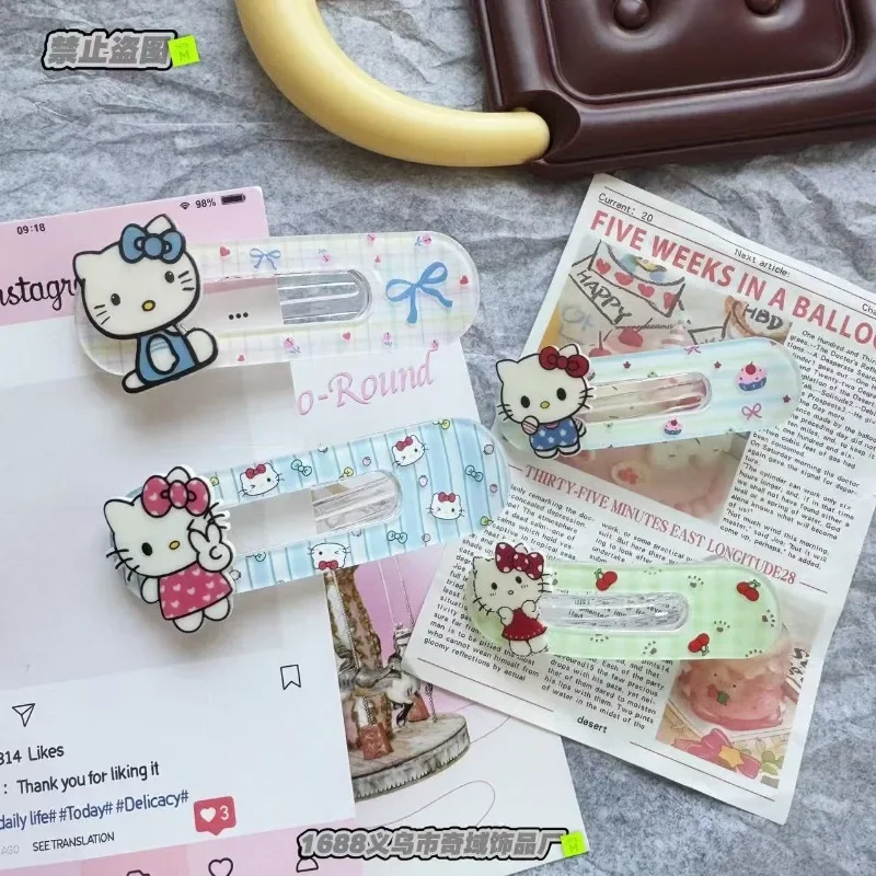 2 pezzi Hello Kitty Anime Kawaii Sanrio Ins moda fermaglio per capelli femminile simpatico cartone animato Ins rotto copricapo decorazione regali per ragazze