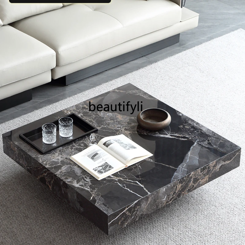 lbx Italian Stone Plate Coffee Table Small Apartment Living Room Modern Floor High-Grade Designer Square Coffee Table