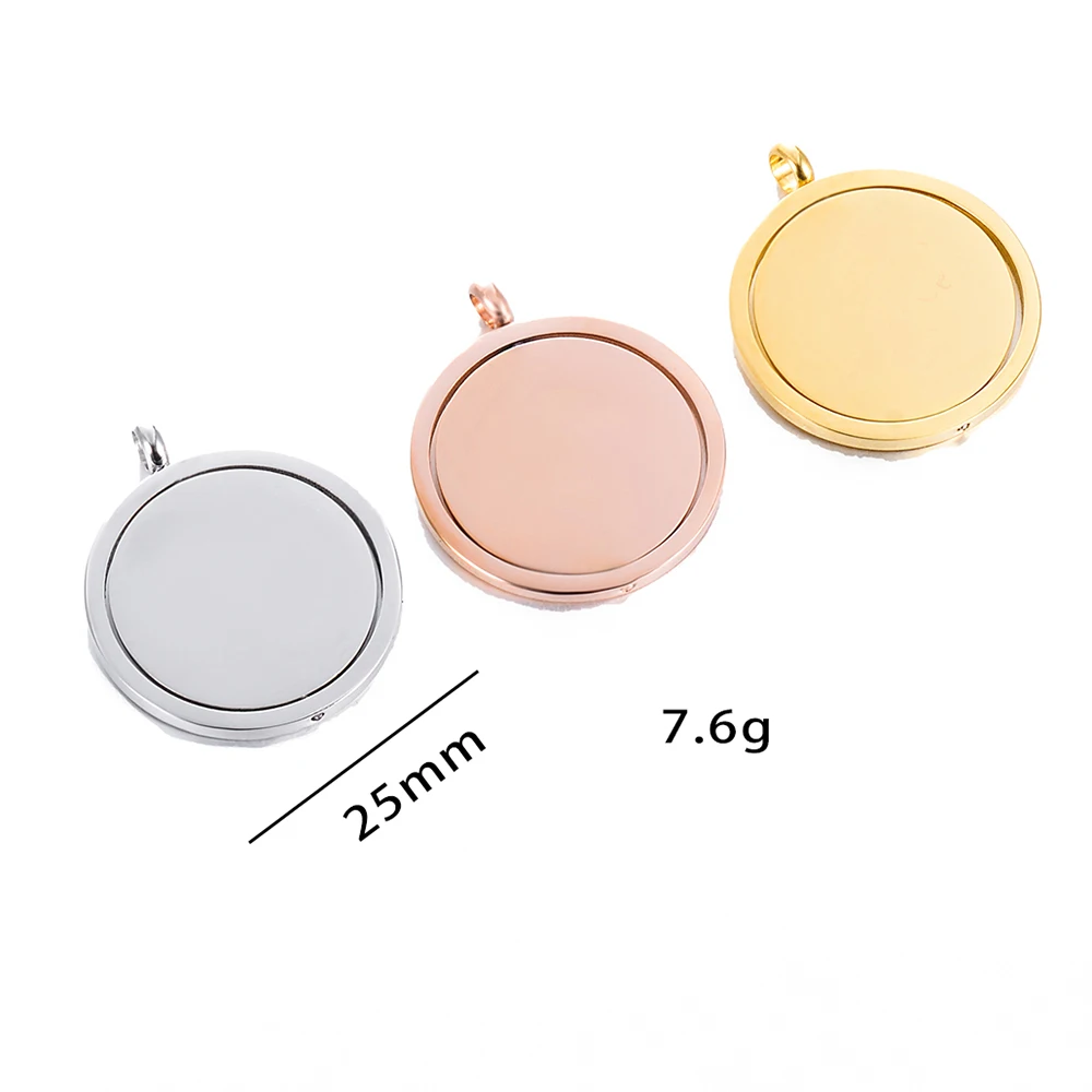 3PCS Stainless Steel Rotatable Round Pendant Blank Tag To Record Metal Statement Name DIY Necklace Jewelry Polished Wholesale