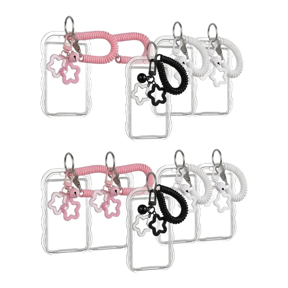 Transparent Silicone Card Holders 3-Pack with Coiled Spring Lanyard and Star Pendant Bells for Quick Scan and Portability