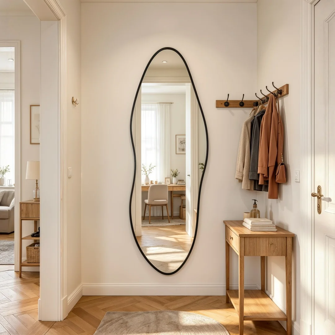Asymmetrical Black Aluminum Frame Full-Length Dressing Mirror Irregular Design for Bathroom Vanity 22
