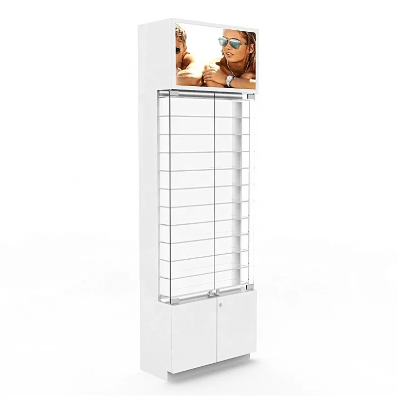 Présentoirs de magasin d'optique personnalisés, étagères en bois et acrylique, armoire murale pour lunettes avec éclairage, haute qualité