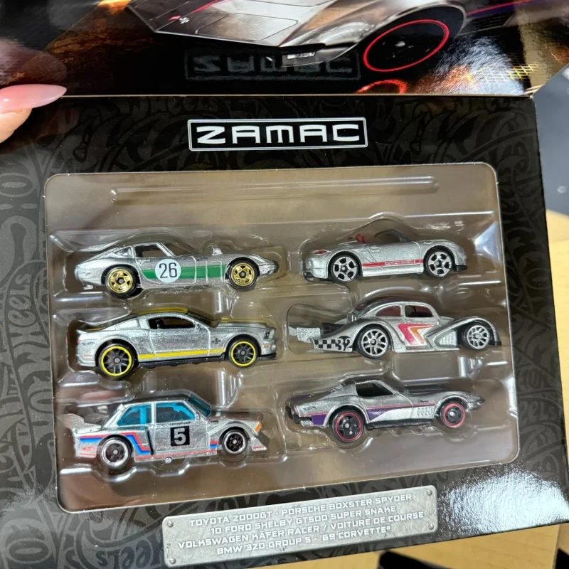Hot Wheels Diecast Model Cars Jlb26 Zamac Silver Label Gift Box 6 Piece Set Toyota Bmw Porsche Ford Corvette Volkswagen view 2