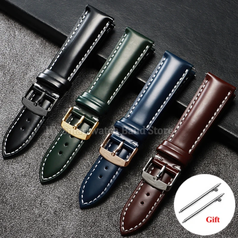 Глянцевый кожаный ремешок для часов 20 мм 22 мм для Seiko для Omega для Rolex, сменный ремешок из воловьей кожи, быстросъемный браслет, ремень Universa