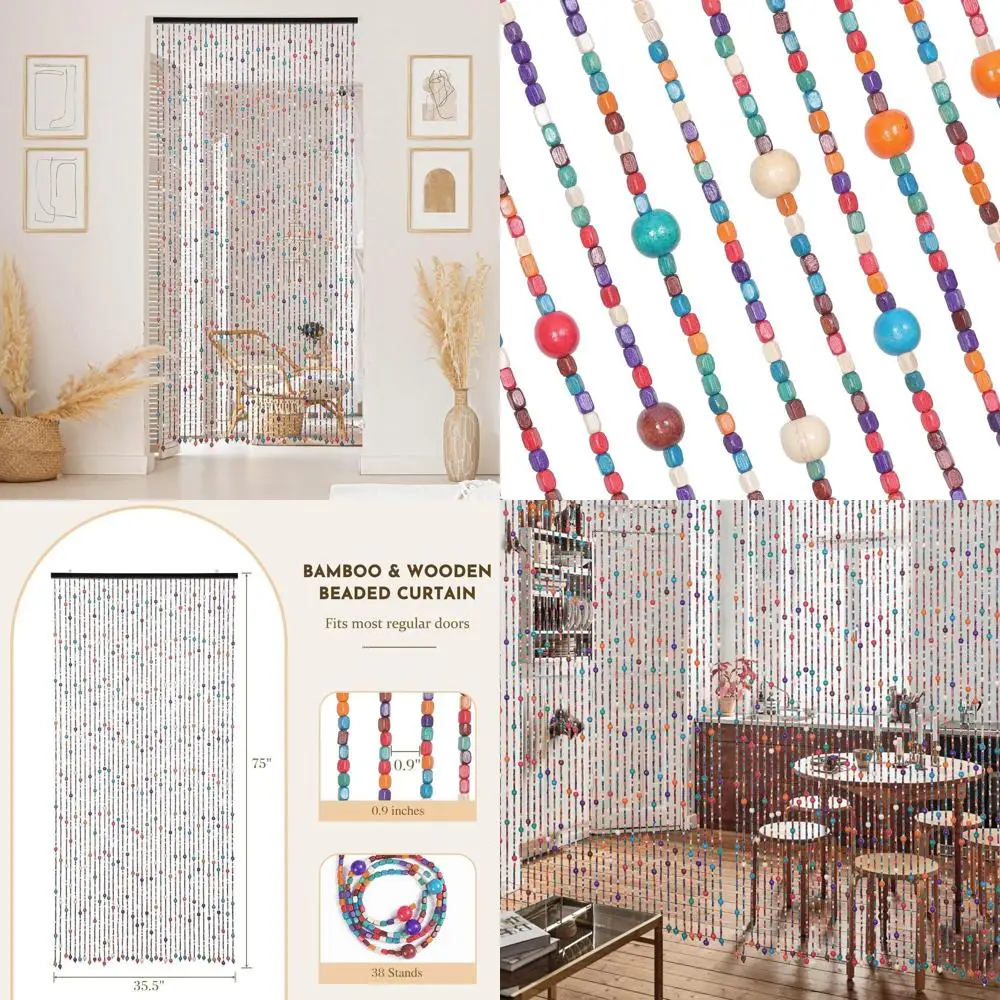 

Изготовленная вручную радужная занавеска в стиле бохо из бамбуковых бусин, 35,5 x 75, 38 нитей, деревянные бусины для дверей, разделитель комнаты для домашнего декора